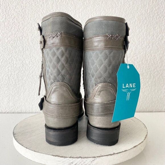 Lane Boots Womens Gray Leather Canvas Mid-Calf Western Moto Style Zip Size 7.5 - Picture 3 of 11